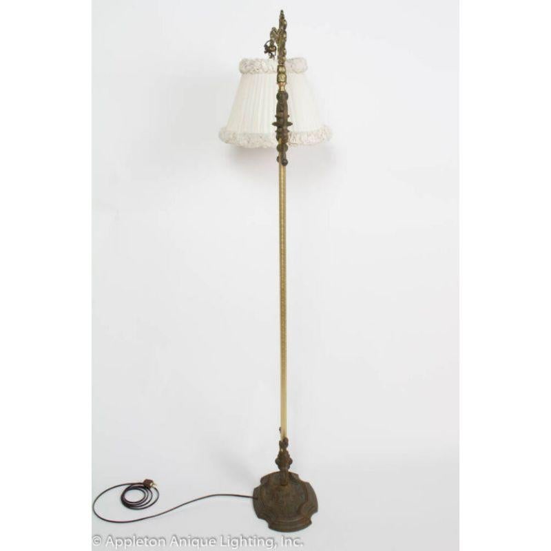 Ornate Rococo Revival Bridge Lamp with Pleated and Ruched off White ...
