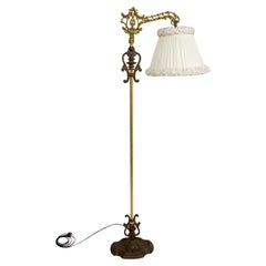 Ornate Rococo Revival Bridge Lamp with Pleated and Ruched off White Silk Shade