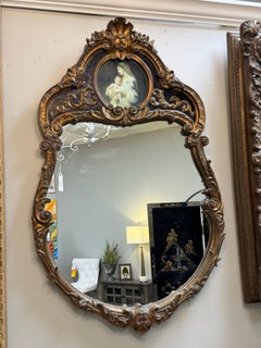 Ornate Rococo Wall Mirror with Madonna Painting, 41x26 Inches