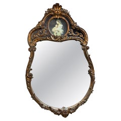 Ornate Rococo Wall Mirror with Madonna Painting, 41x26 Inches