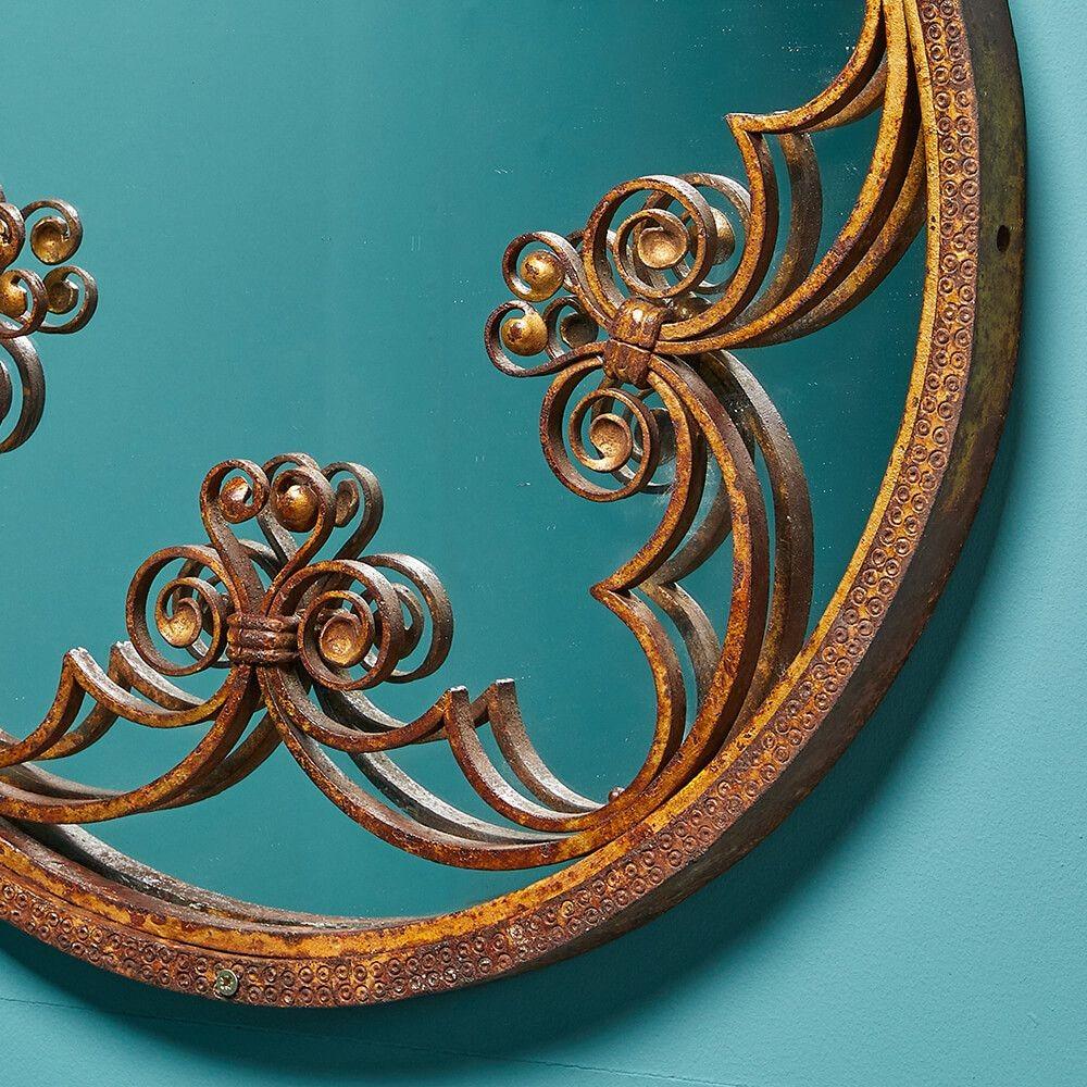 Victorian Ornate Round Antique Wrought Iron Mirror For Sale