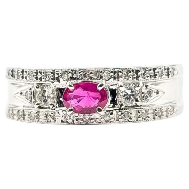 Ornate Ruby & Diamond Milgrain Ring in Platinum