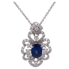Vintage Ornate Sapphire and Diamond Pendant Necklace