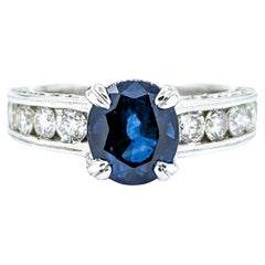 Ornate Sapphire & Diamond Ring in 18k White Gold