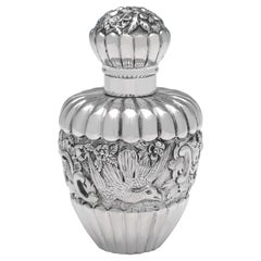 Antique Ornate Scottish Victorian Sterling Silver Scent Bottle, Edinburgh, 1888