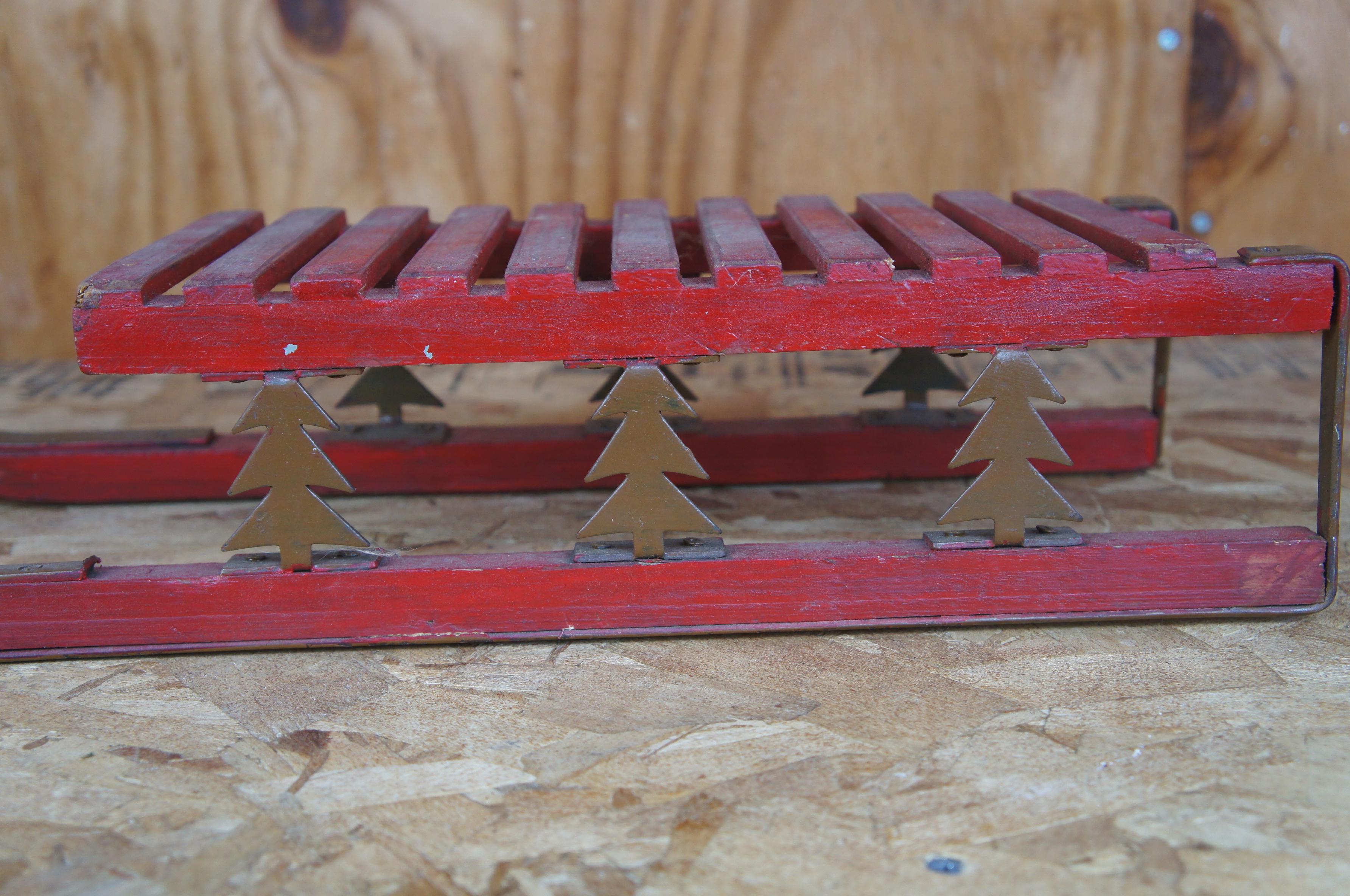 Folk Art Ornate Scrolled Iron Slatted Wood Toy Childs Christmas Sleigh Sled Toboggan