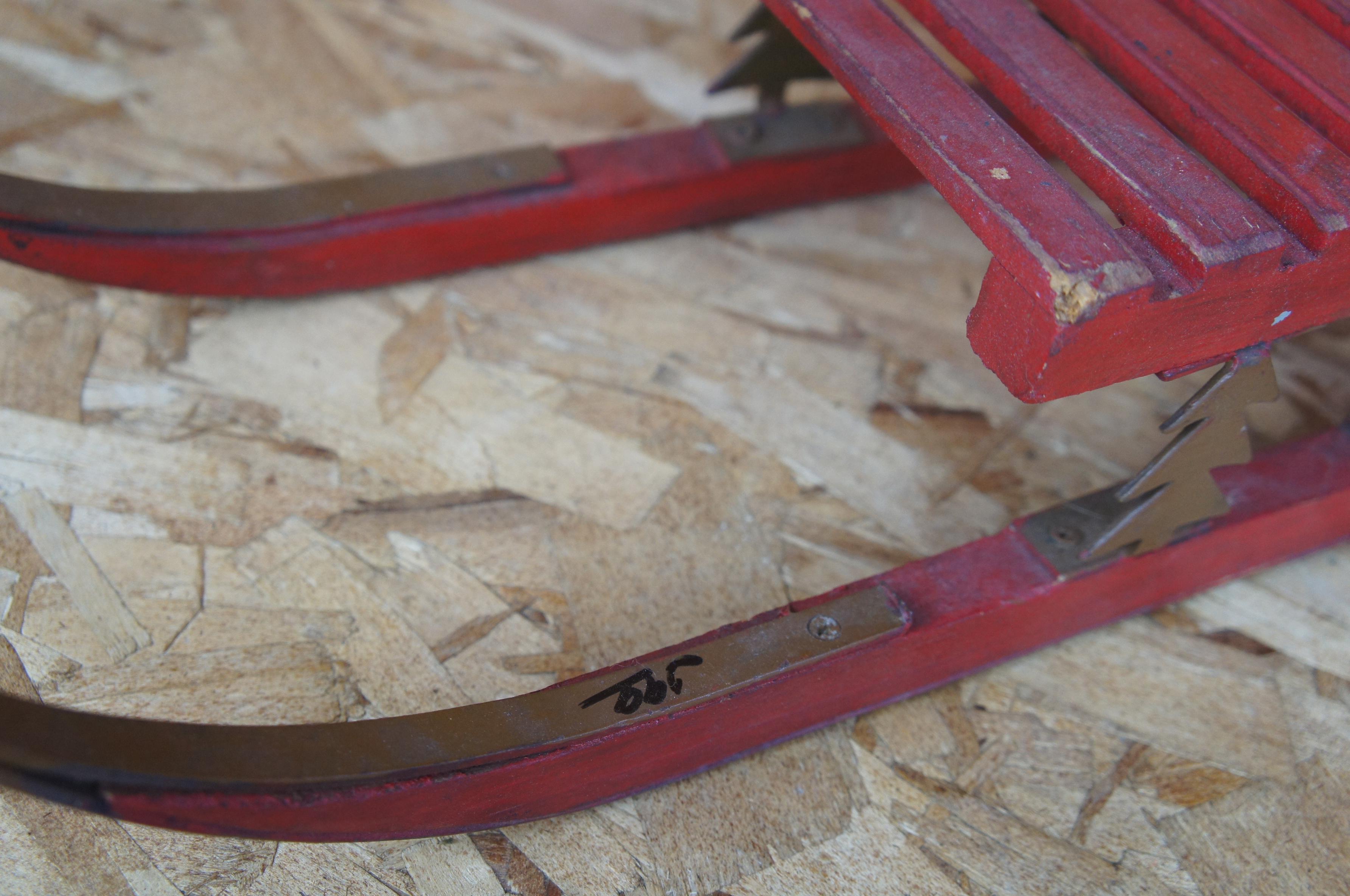 20th Century Ornate Scrolled Iron Slatted Wood Toy Childs Christmas Sleigh Sled Toboggan For Sale