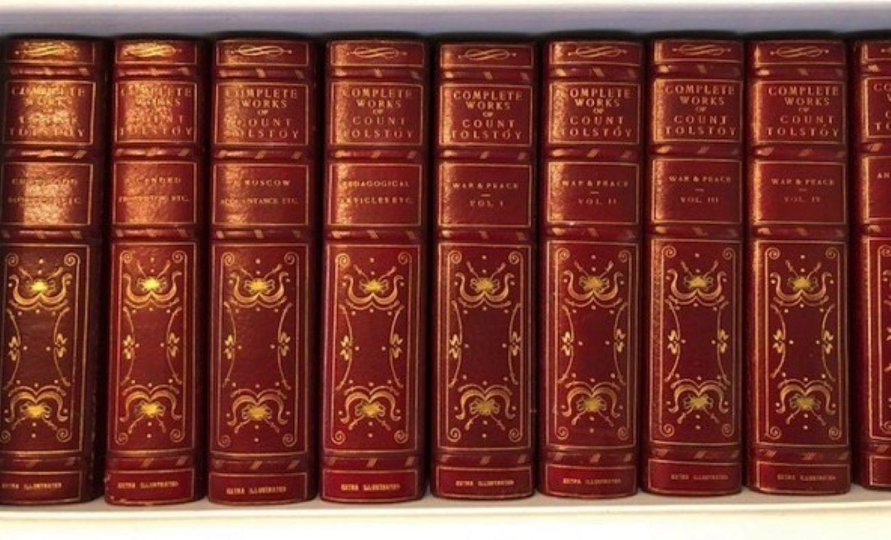 An ornate set of the great Russian master's prose writing from the library of Hollywood star Marion Davies. 
Twenty four volumes. Extra Illustrated copy of one of Dana Estes’s Grand de Luxe Edition, in a fabulous morocco binding executed c1920 by