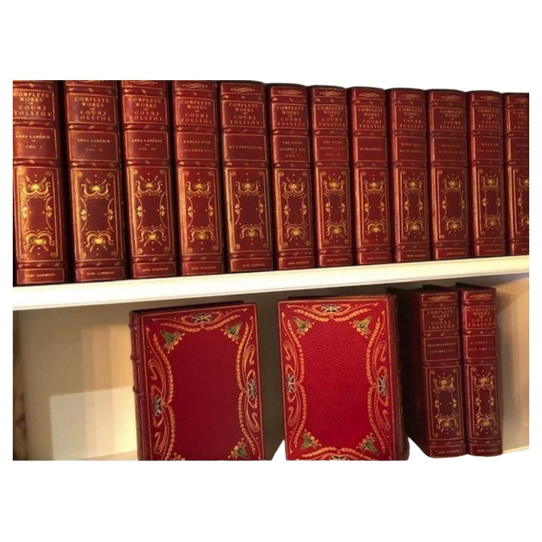 Ornate Set of the Complete Works of Count Tolstoy For Sale