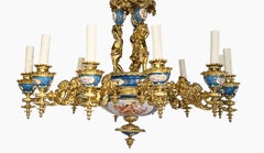 Ornate Sevres style Porcelain and Ormolu Putti Chandelier
