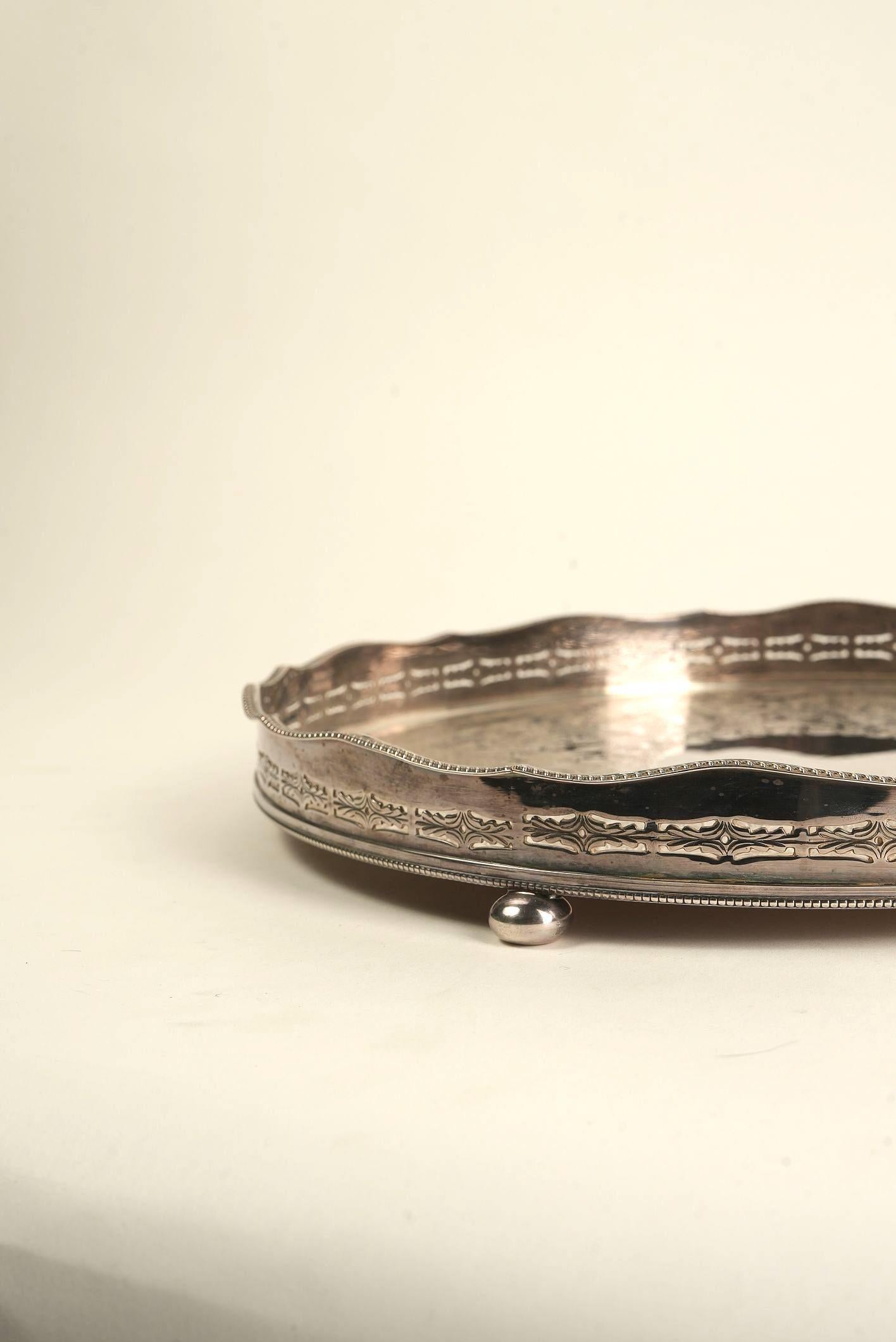 Silver Plate Ornate Silver-Plated Engraved Serving Tray For Sale