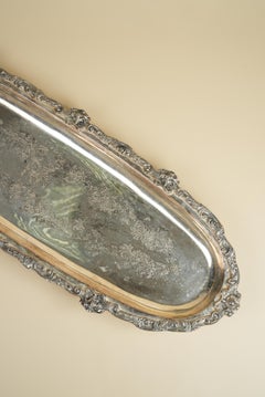 Ornate Silver-Plated Large Engraved Tray, 19th Century, Manchester Design