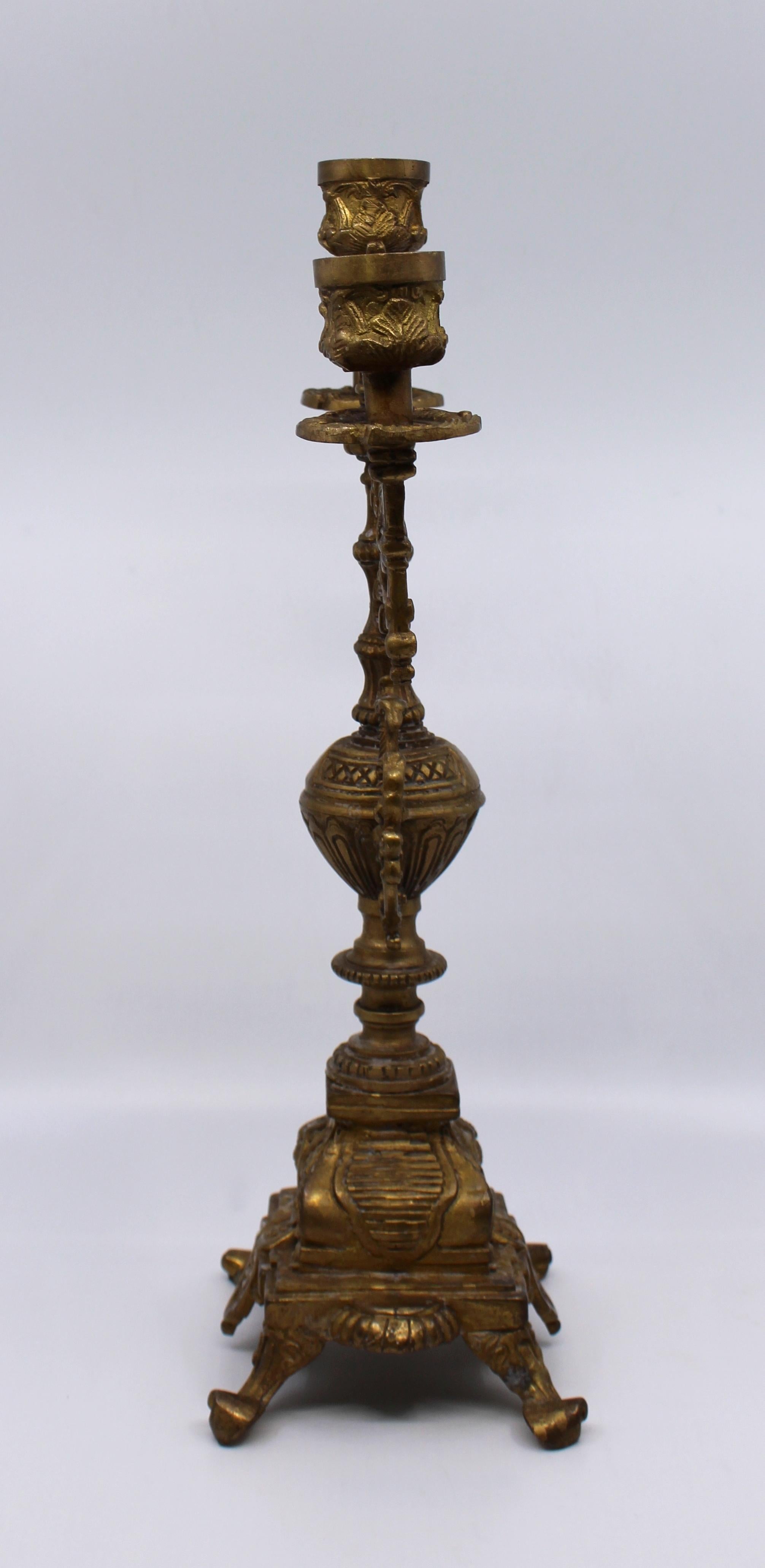 European Ornate Solid Brass Mid 20th c. Candelabra For Sale