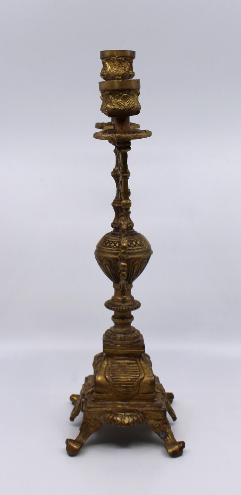 Ornate Solid Brass Mid 20th c. Candelabra In Good Condition For Sale In Worcester, GB