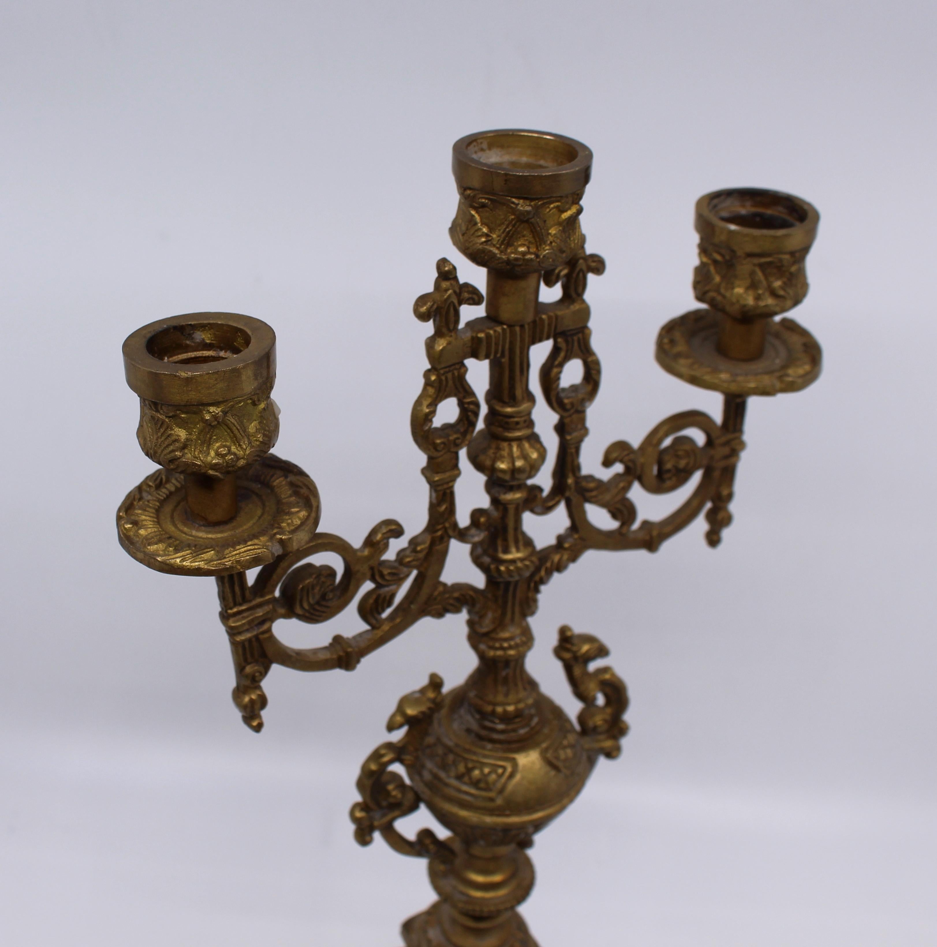 Ornate Solid Brass Mid 20th c. Candelabra In Good Condition For Sale In Worcester, GB