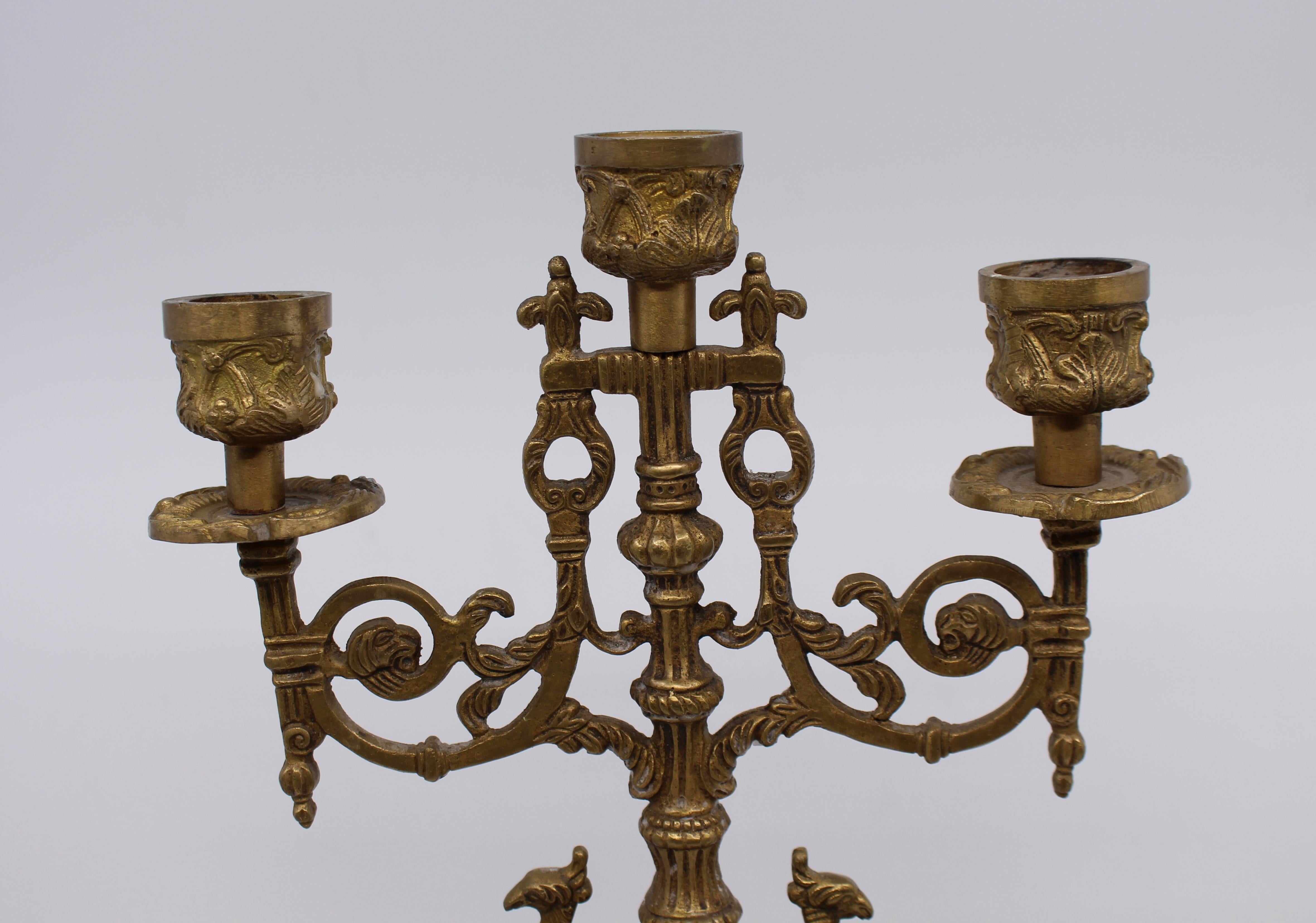 20th Century Ornate Solid Brass Mid 20th c. Candelabra For Sale