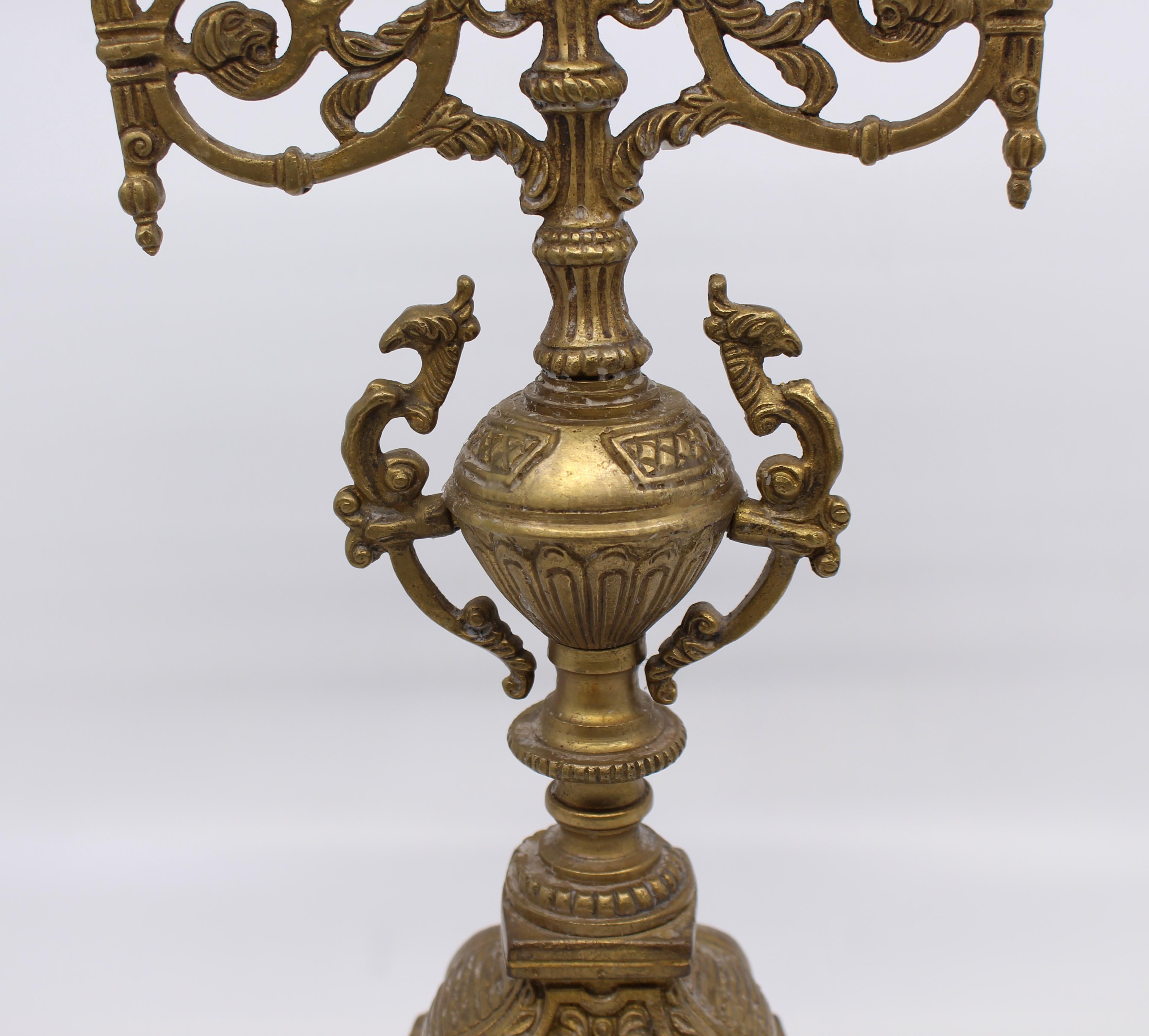 Ornate Solid Brass Mid 20th c. Candelabra For Sale 1