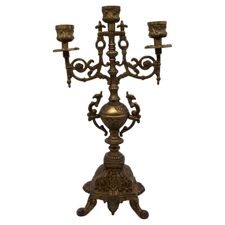 Ornate Solid Brass Mid 20th c. Candelabra For Sale