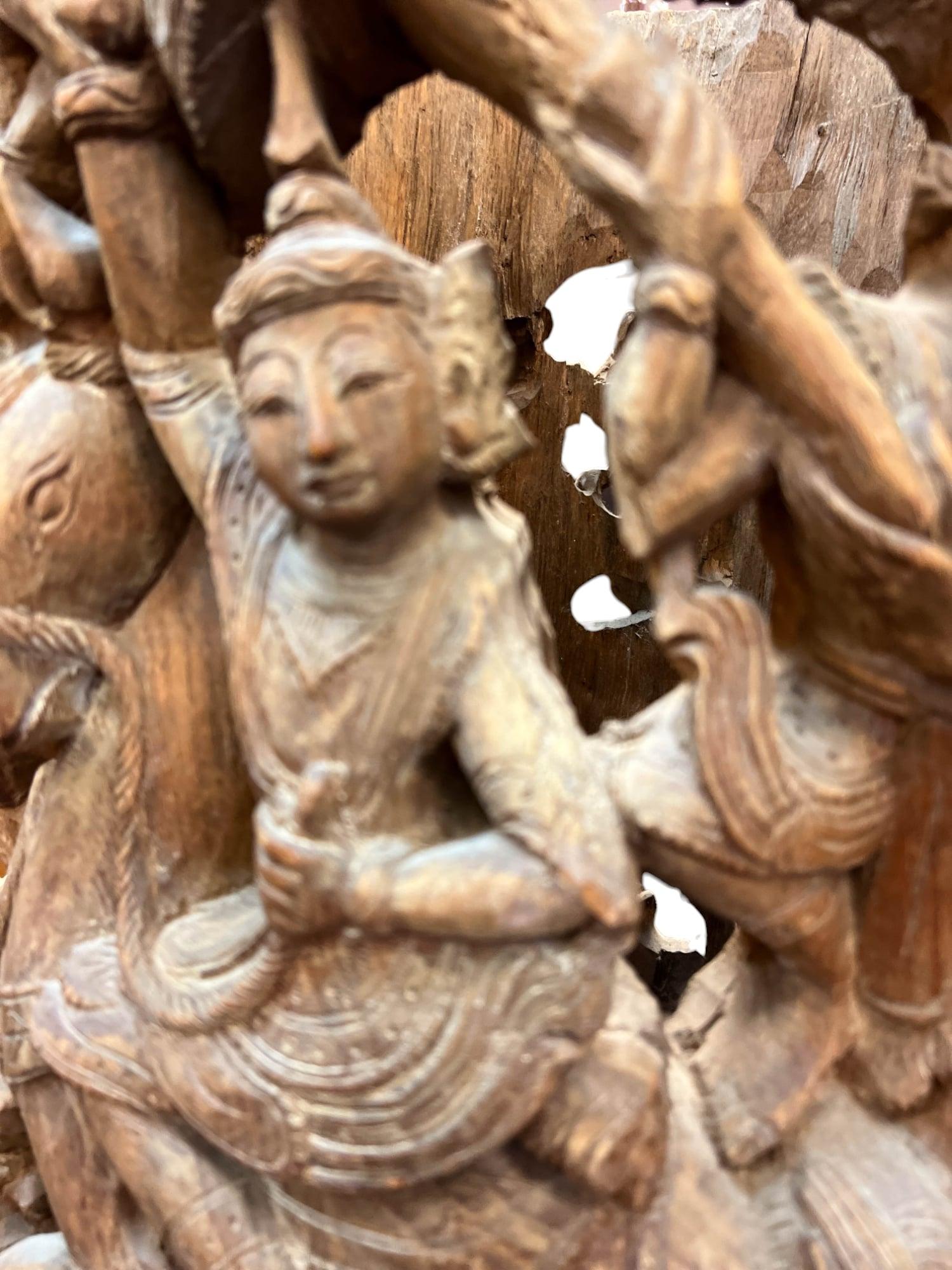 Carved Teak Thai Temple Fragment  – Architectural Element In Fair Condition For Sale In North Palm Beach, FL