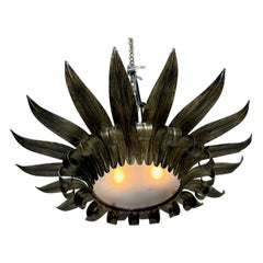 Ornate Spanish 1950s Gilt Metal Ceiling Fixture
