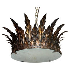 Ornate Spanish 1950's Gilt Metal Crown Ceiling Fixture