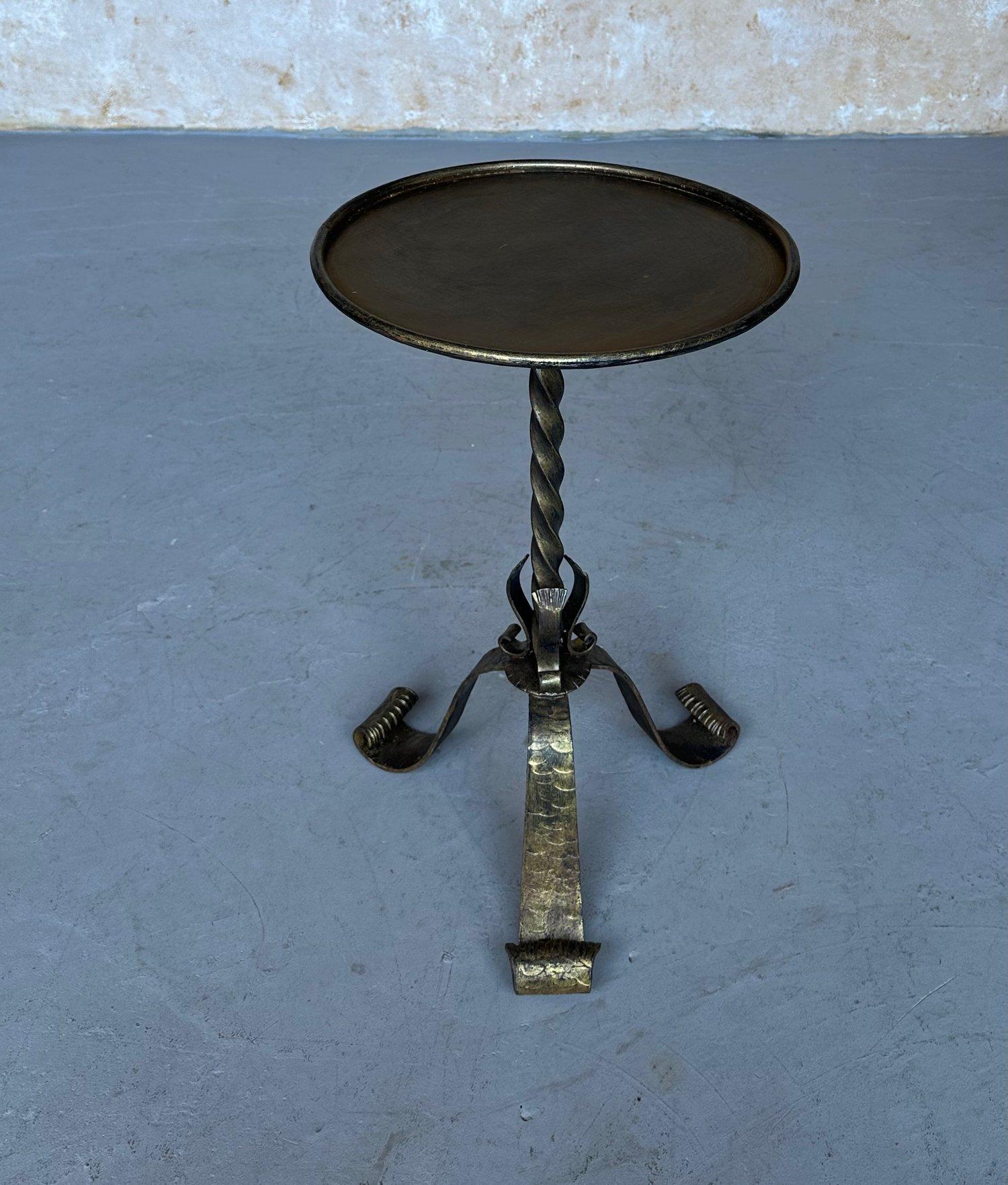 Gilt Ornate Spanish Iron Drinks Table with a Twisted Stem For Sale