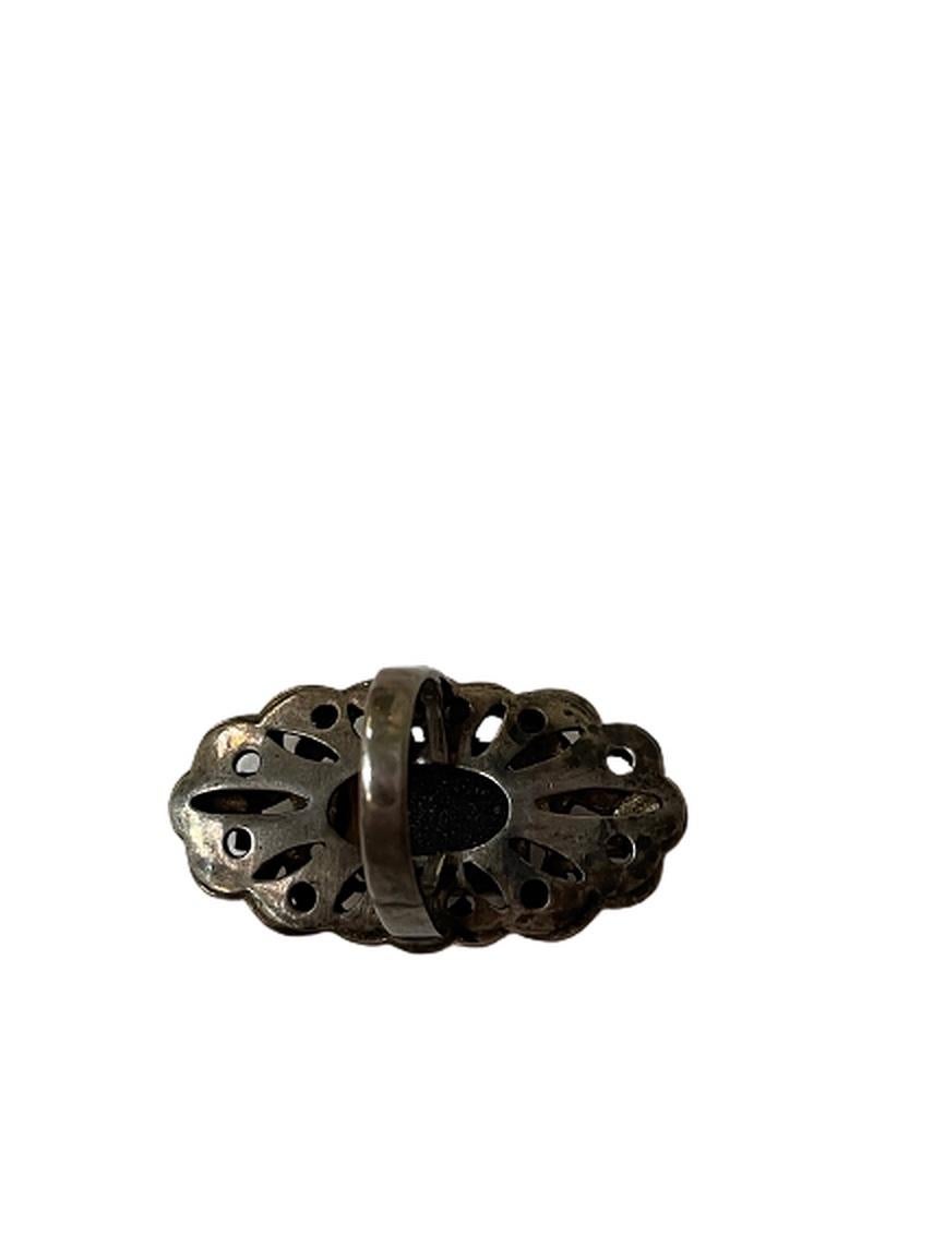 Early 20th Century Ornate Sterling Silver and Marcasite Ring For Sale