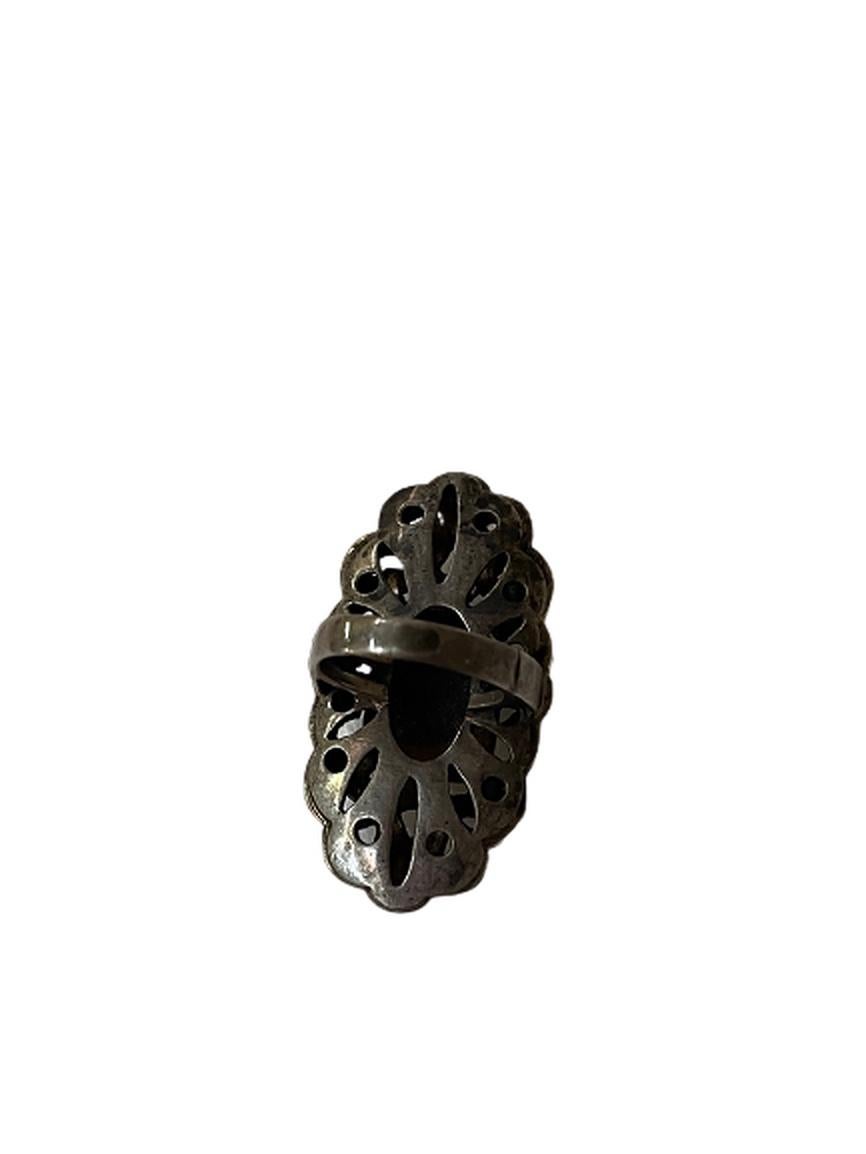 Ornate Sterling Silver and Marcasite Ring For Sale 1