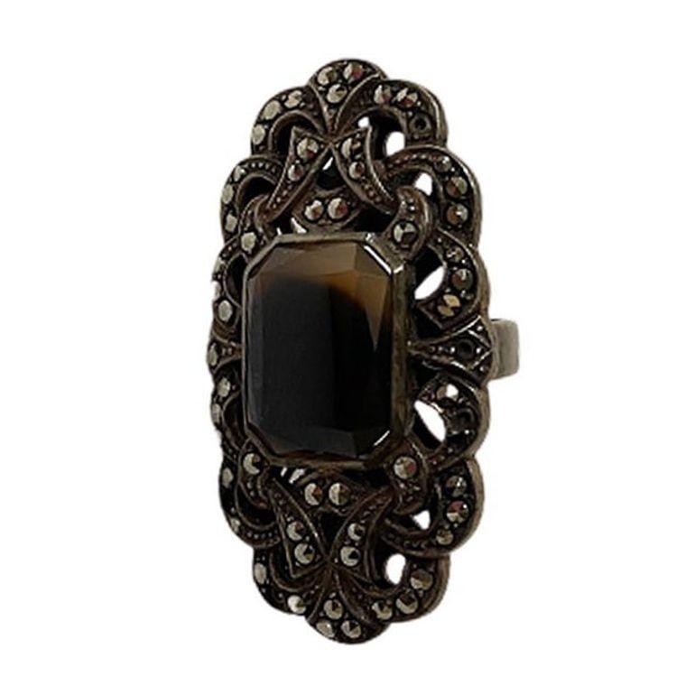 Ornate Sterling Silver and Marcasite Ring For Sale 1