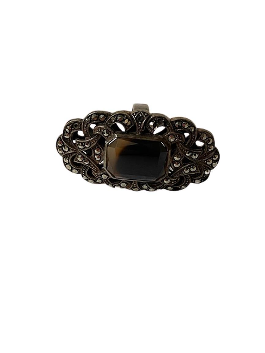 Ornate Sterling Silver and Marcasite Ring For Sale 2