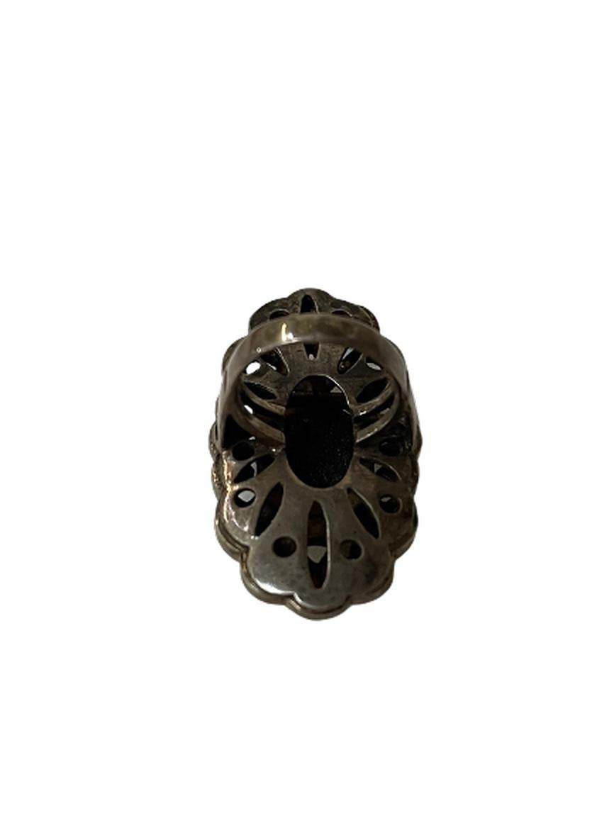 Ornate Sterling Silver and Marcasite Ring For Sale 3