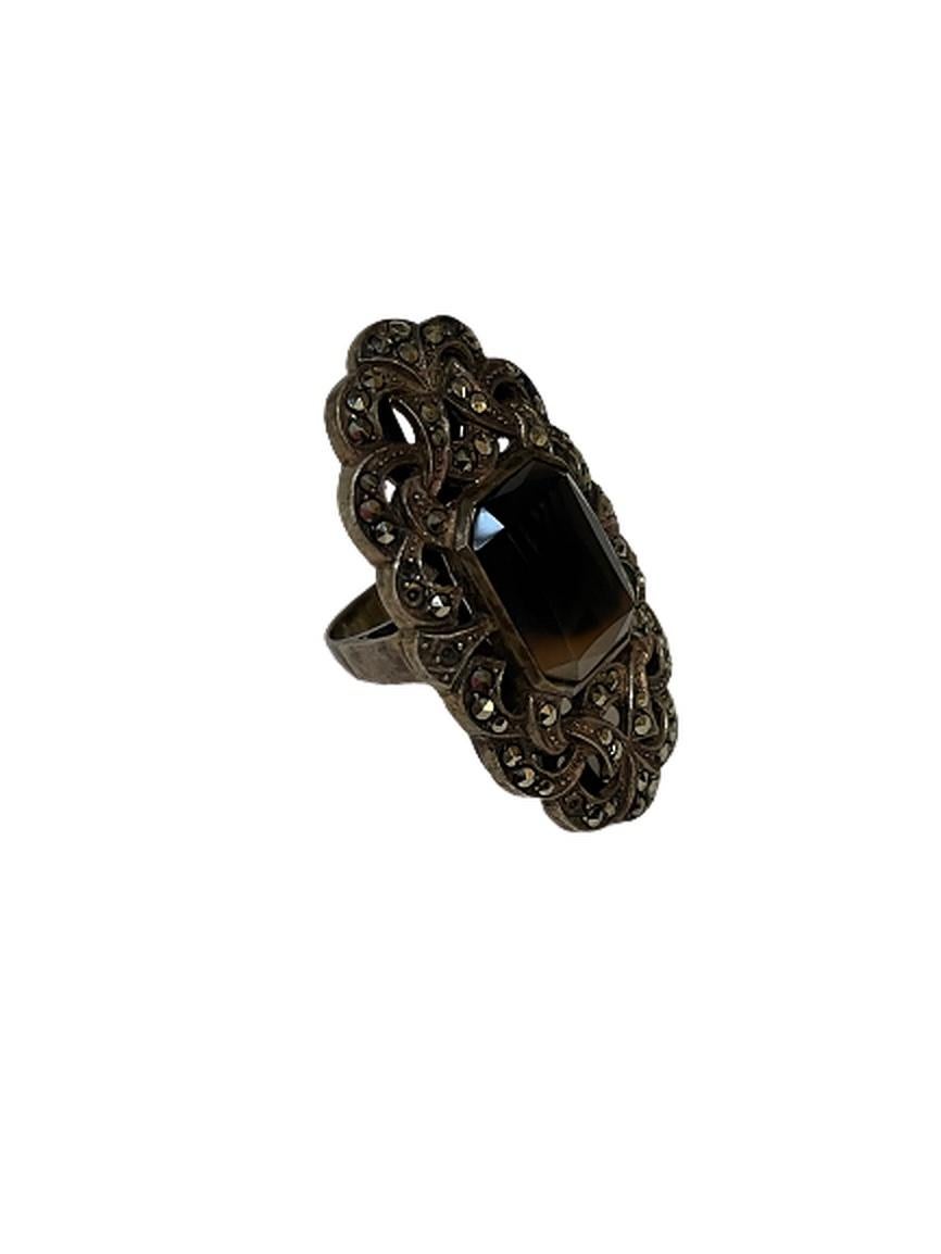 Ornate Sterling Silver and Marcasite Ring For Sale 4