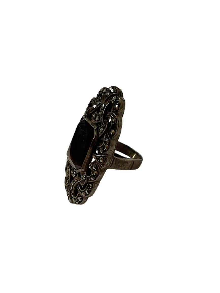 Ornate Sterling Silver and Marcasite Ring For Sale 5