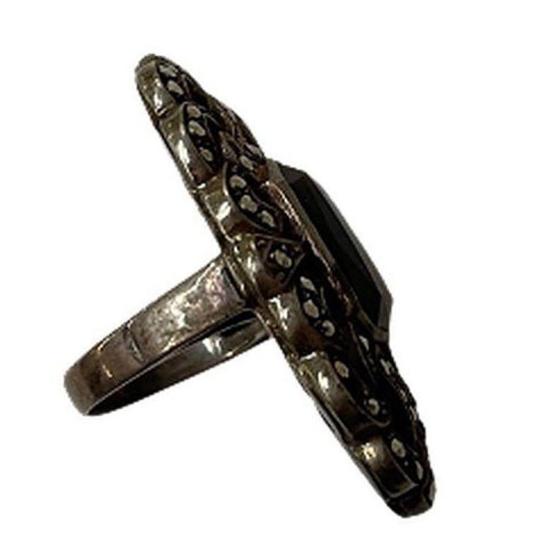 Ornate Sterling Silver and Marcasite Ring For Sale 5