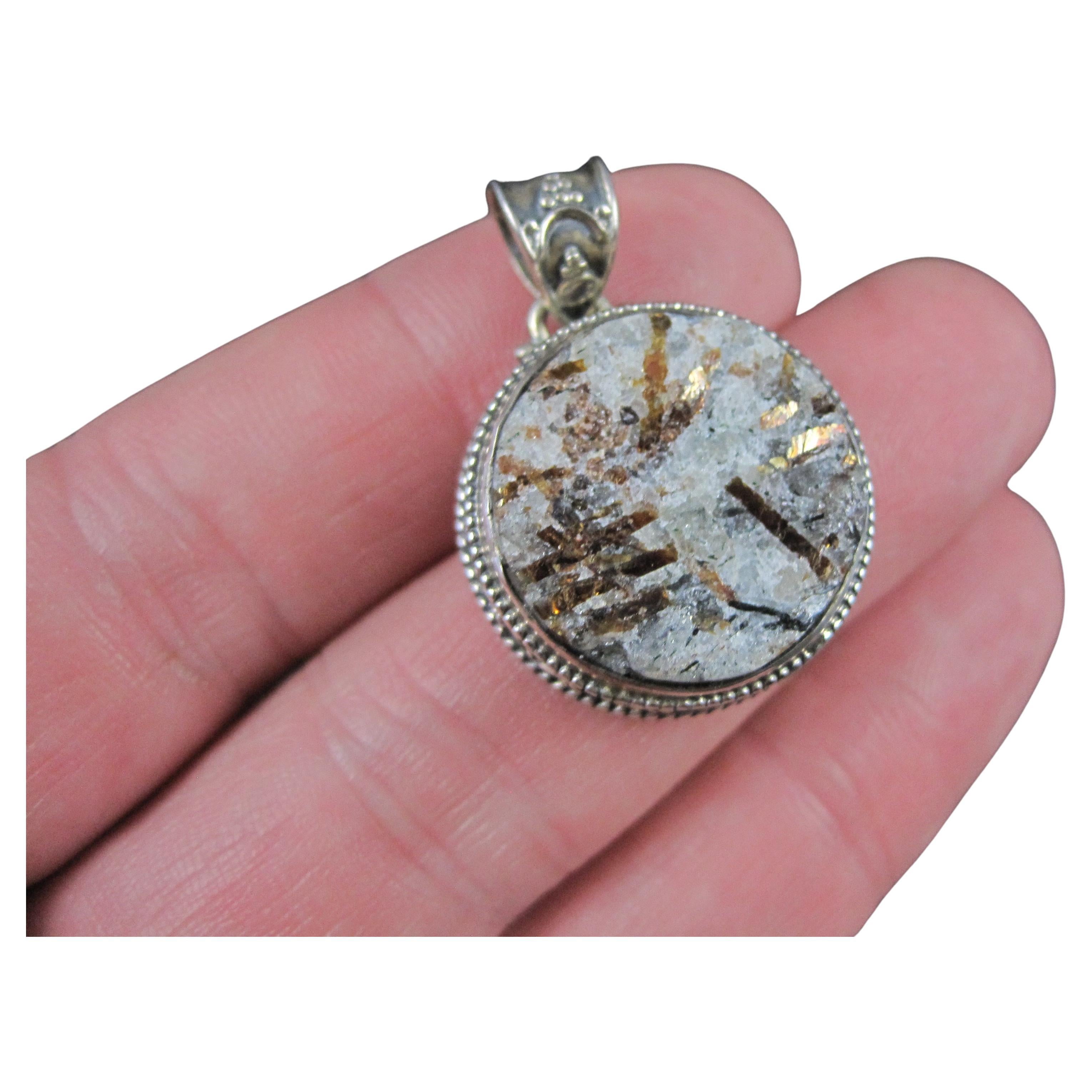 Ornate Sterling Silver Astrophyllite Pendant For Sale