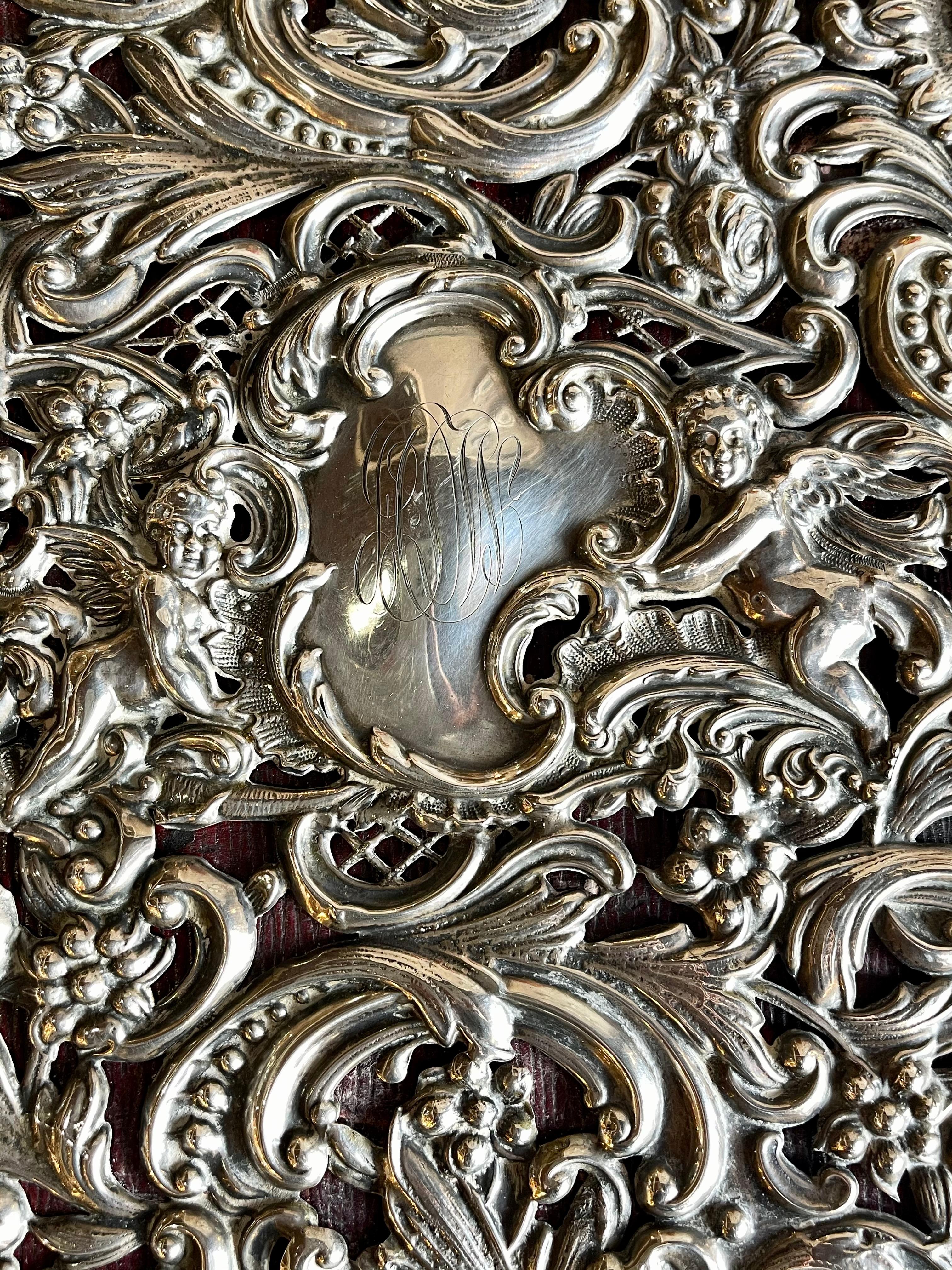 Ornate Sterling Silver Book Cover Photo Scrap Album w Red Leather Interior 2