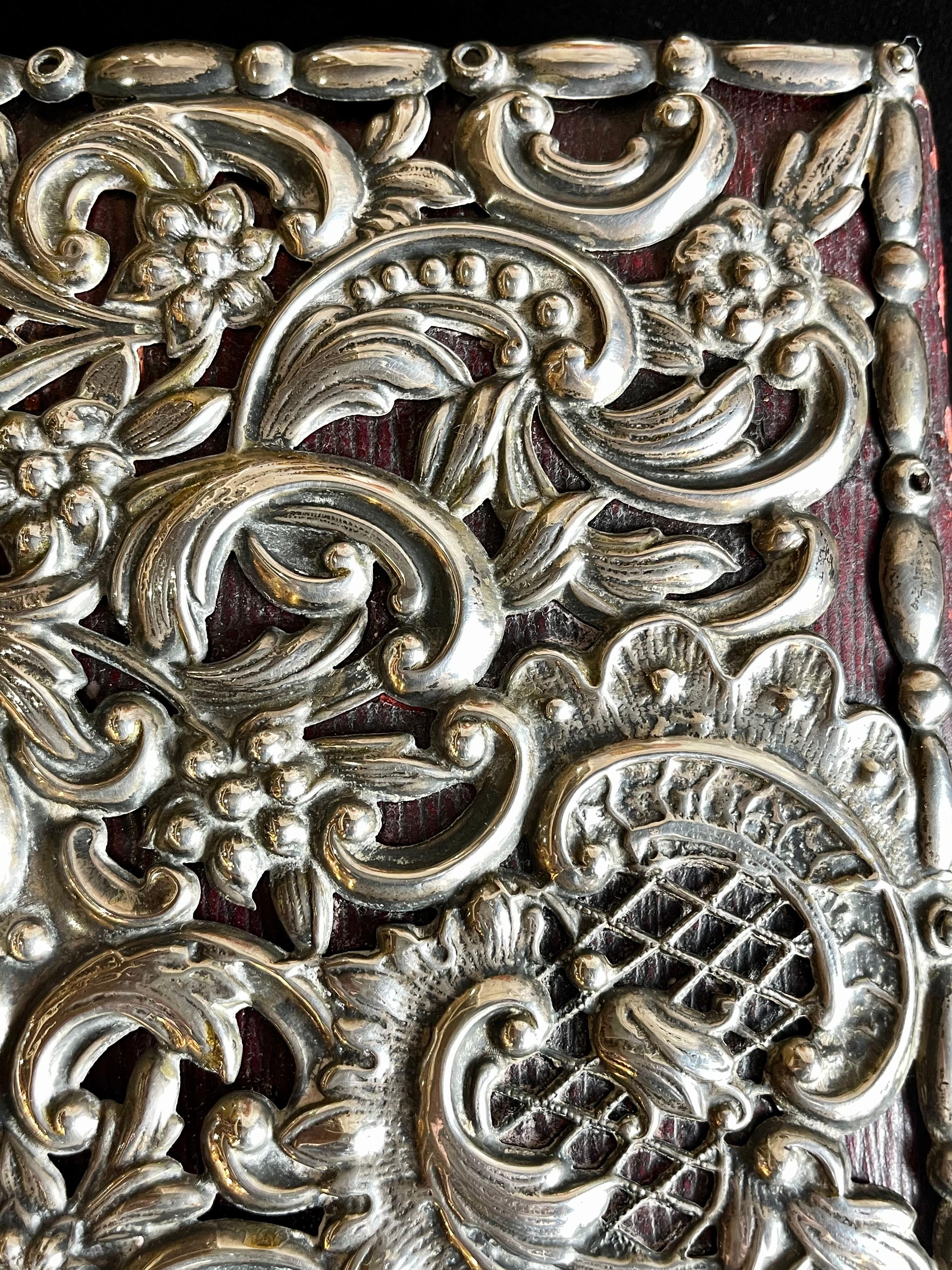 Ornate Sterling Silver Book Cover Photo Scrap Album w Red Leather Interior 4