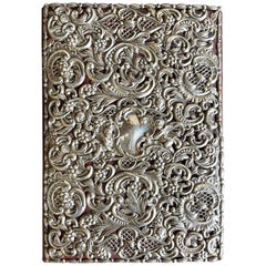 Vintage Ornate Sterling Silver Book Cover Photo Scrap Album w Red Leather Interior