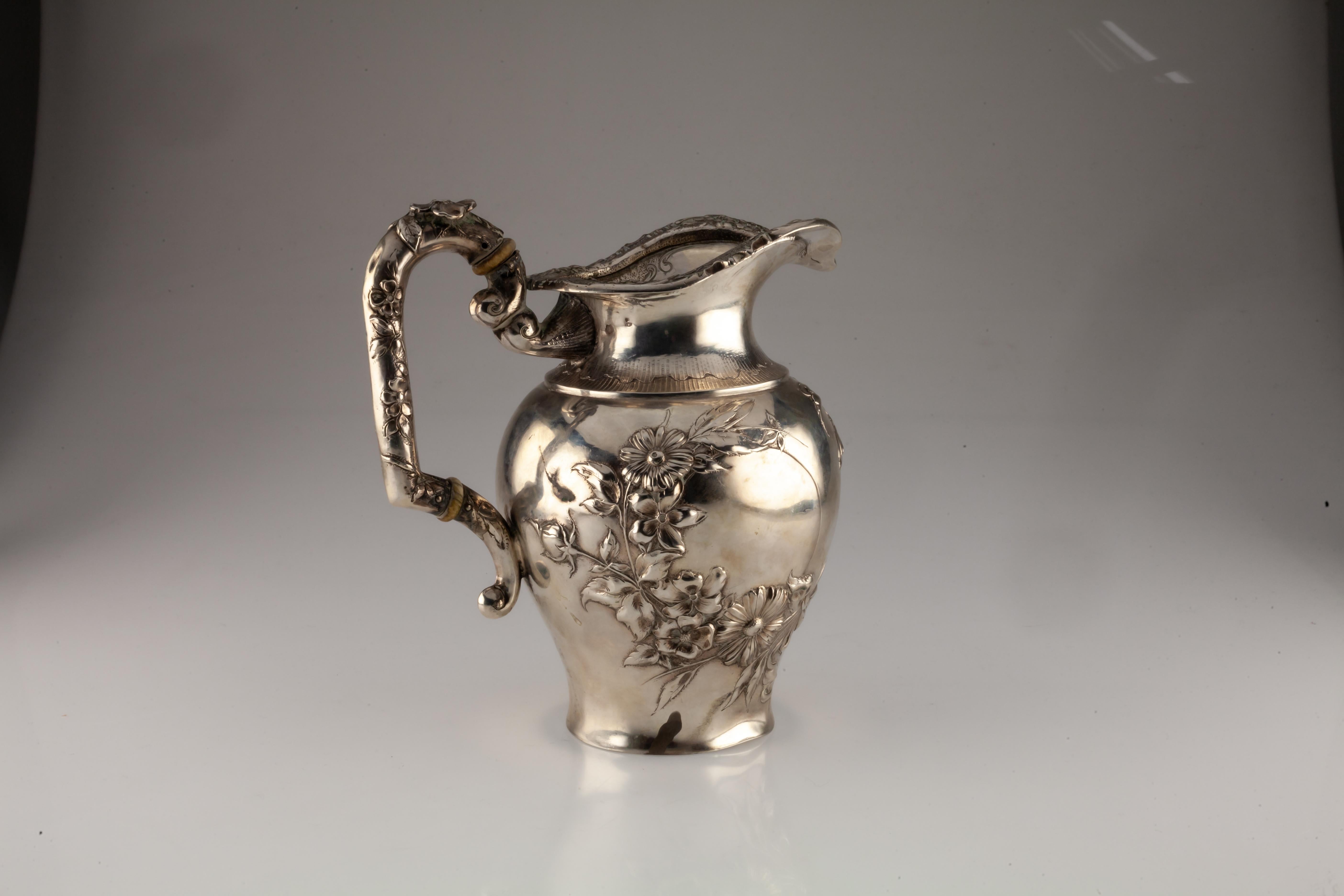 Ornate Sterling Silver British Tea/Coffee Set 1930s Hand-Chased For Sale 1