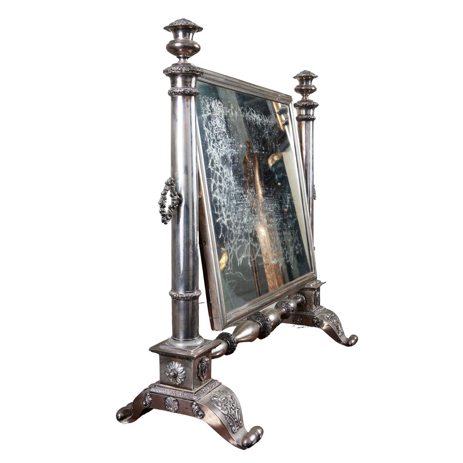 Verziertes Sterling Silber Schminktisch Spiegel auf Stand (Sterlingsilber) im Angebot