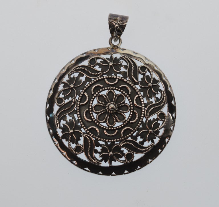 Ornate Sterling Silver Medallion Pendant For Sale at 1stDibs