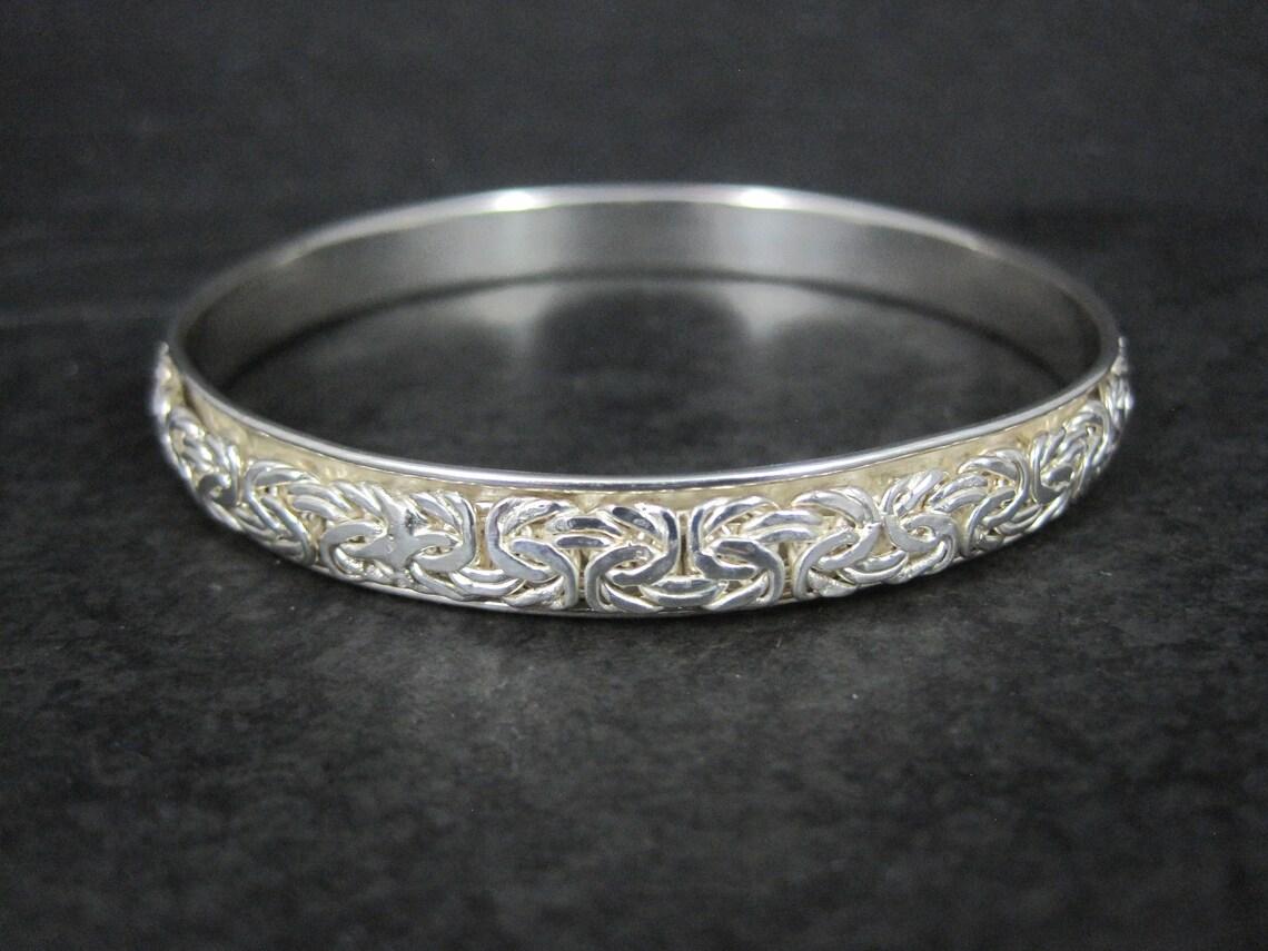 Byzantine Ornate Sterling Silver Worry Bangle Bracelet 8 Inches
