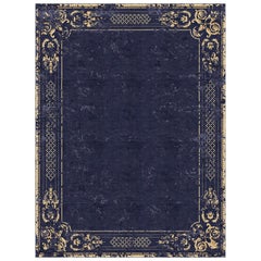 Floral pattern Modern Classics Rug golden ornament - Ornate Stucco Deep Blue