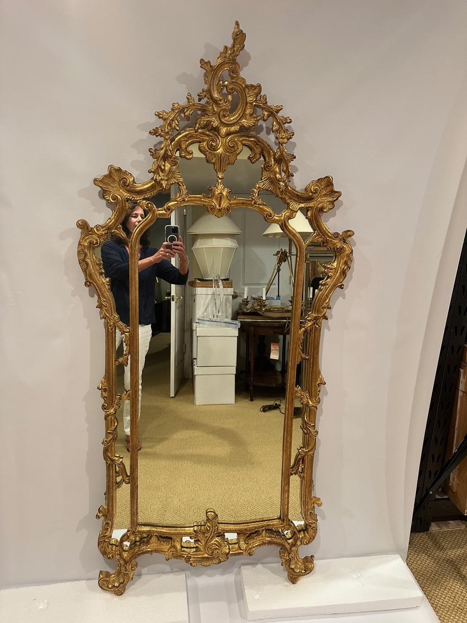 Rococo Ornate Tall Venetian Style Giltwood Mirror For Sale