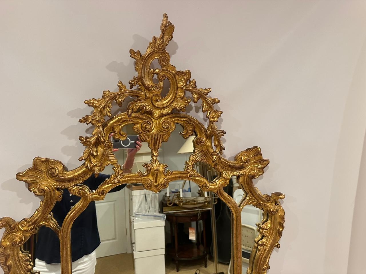 Italian Ornate Tall Venetian Style Giltwood Mirror For Sale