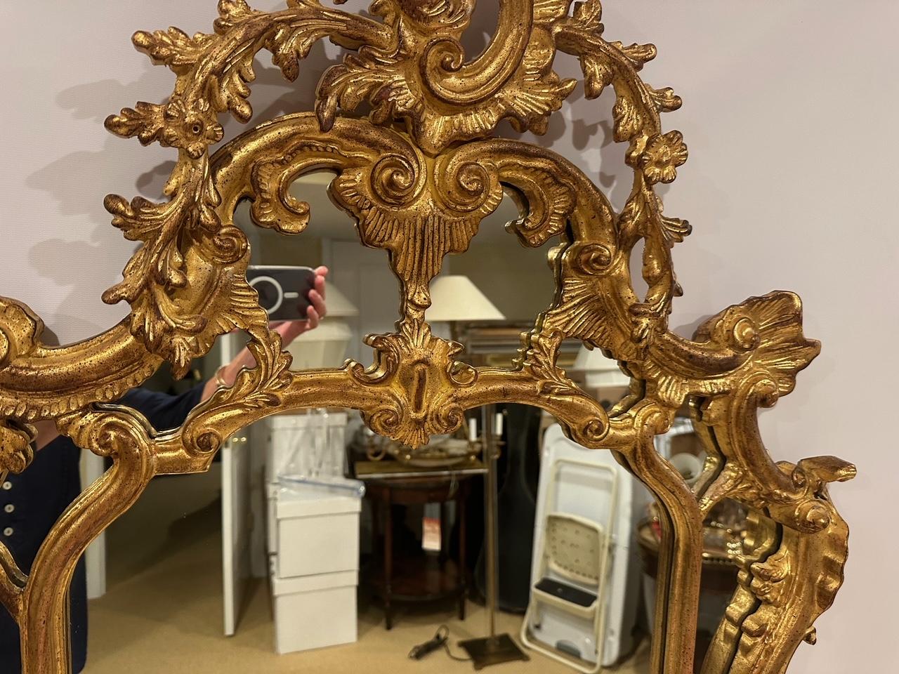 Ornate Tall Venetian Style Giltwood Mirror For Sale 1