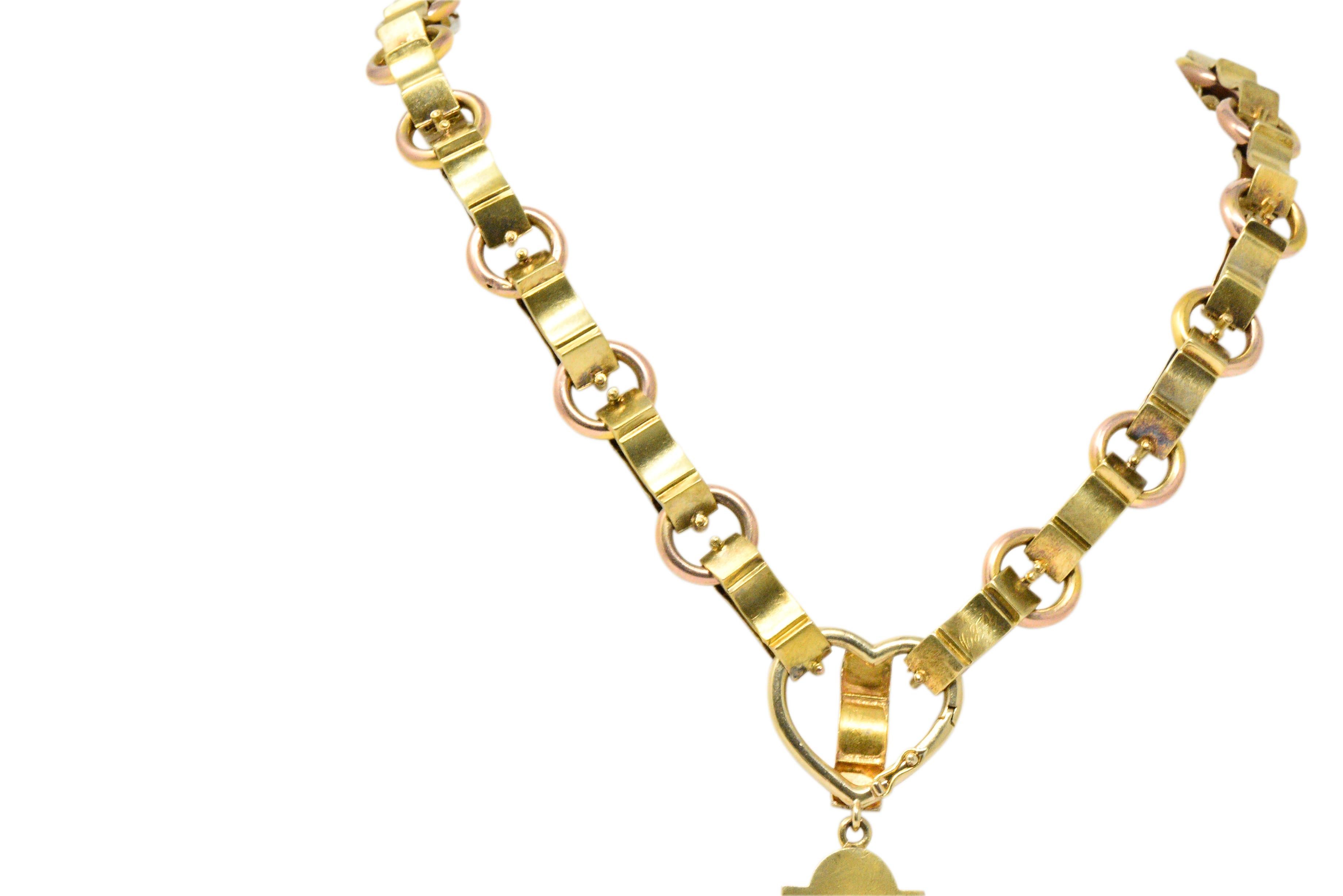 Ornate Victorian 14 Karat Rose Gold Yellow Gold Cross Necklace 4