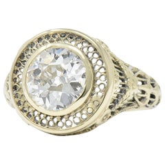 Ornate Victorian 1.61 Carat Old European Diamond 14 Karat Gold Engagement Ring