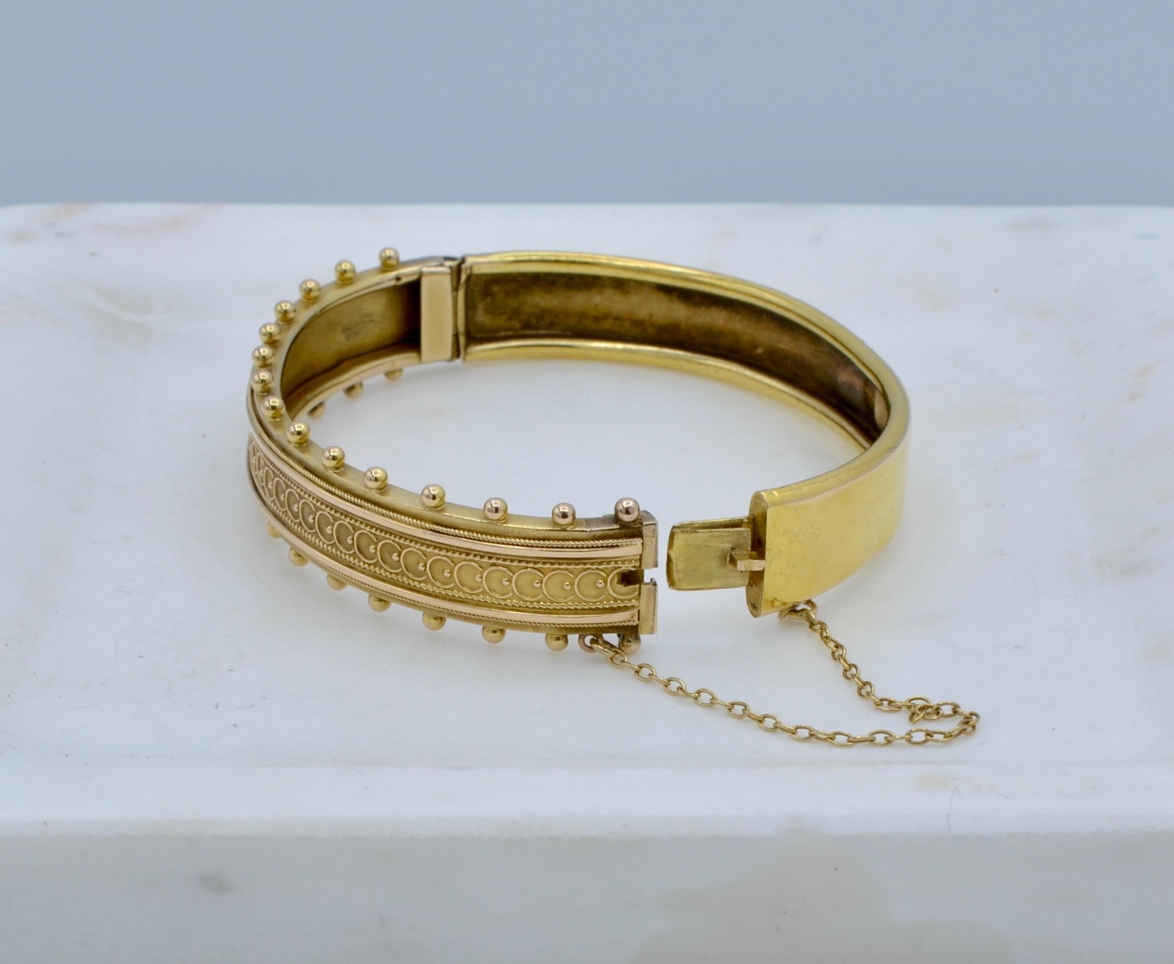 Late Victorian Ornate Victorian Bangle Bracelet in 14 Carat Gold