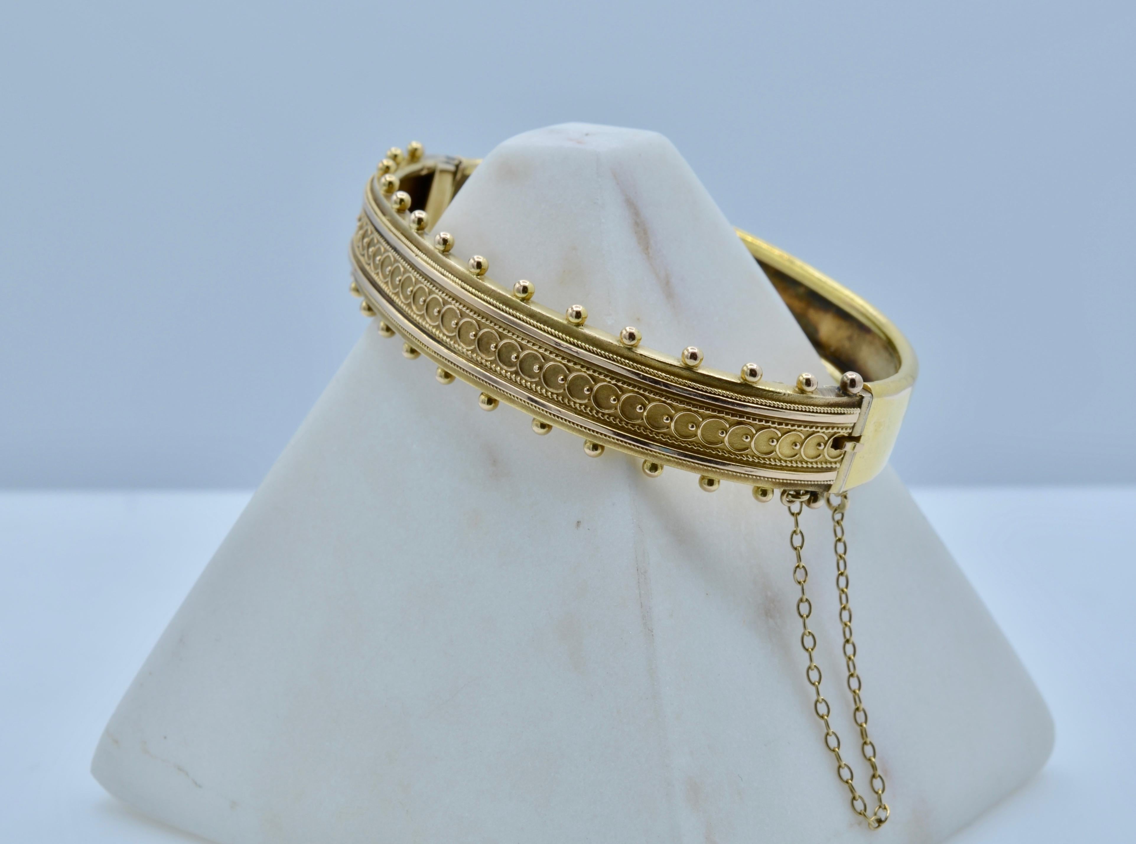 Women's or Men's Ornate Victorian Bangle Bracelet in 14 Carat Gold